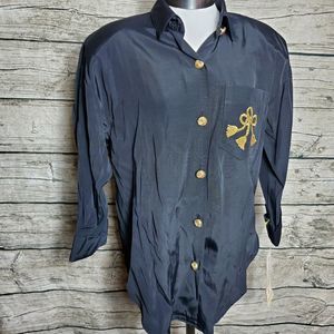 Vintage Made In Usa Black Long Sleeve Button Down Size 6P